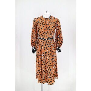 Hunter Bell New York Size 4 Casper Polka Dot Long Sleeve Maxi Dress Rust Brown